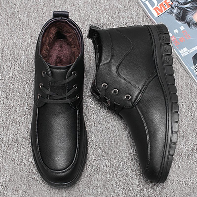 Middle-aged and elderly men's cotton-padded shoes warm leather shoes casual fleece-lined thickened dad shoes non-slip men's snow boots winter men's shoes