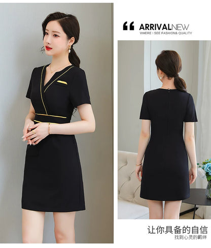 Business Wear dress 2023 Summer Women's Short-sleeved Temperament High-end Hotel Front Desk Beauty Salon Jewelry Shop Work Clothes