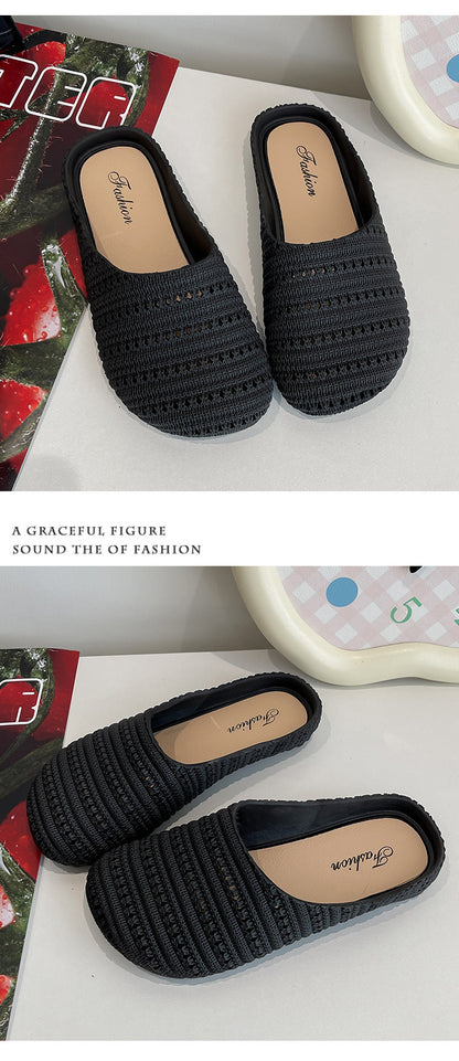New Foreign Trade French Niche Hollow Toe Half Slippers for Women Summer Cross-Border Wear Roman Style Soft-Soled Mule Shoes
