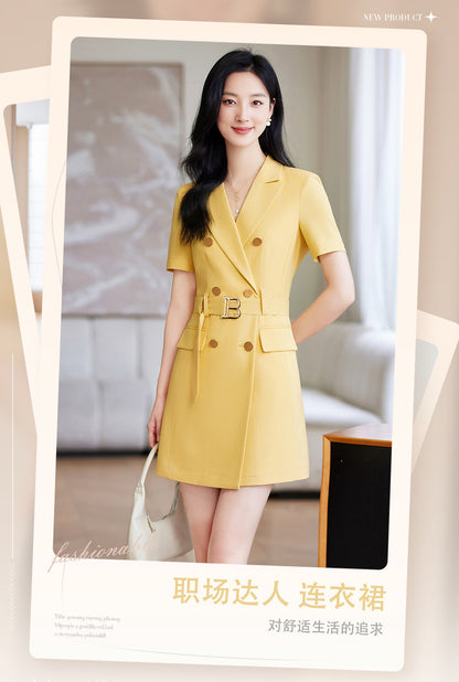 French Hepburn Style Small Black Dress High Sense High Cold Royal Sister Fried Street Small Fragrance Style Pleated Professional Suit dress Summer