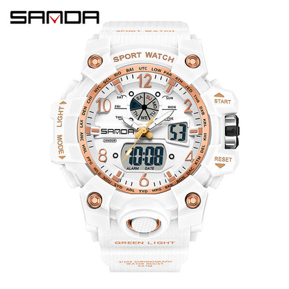 Sanda Hot-Selling Watch Korean Version Student Party Multi-Functional Waterproof Alarm Clock Electronic Watch Cool Dual Display Luminous Sports Watch by PDG ibma