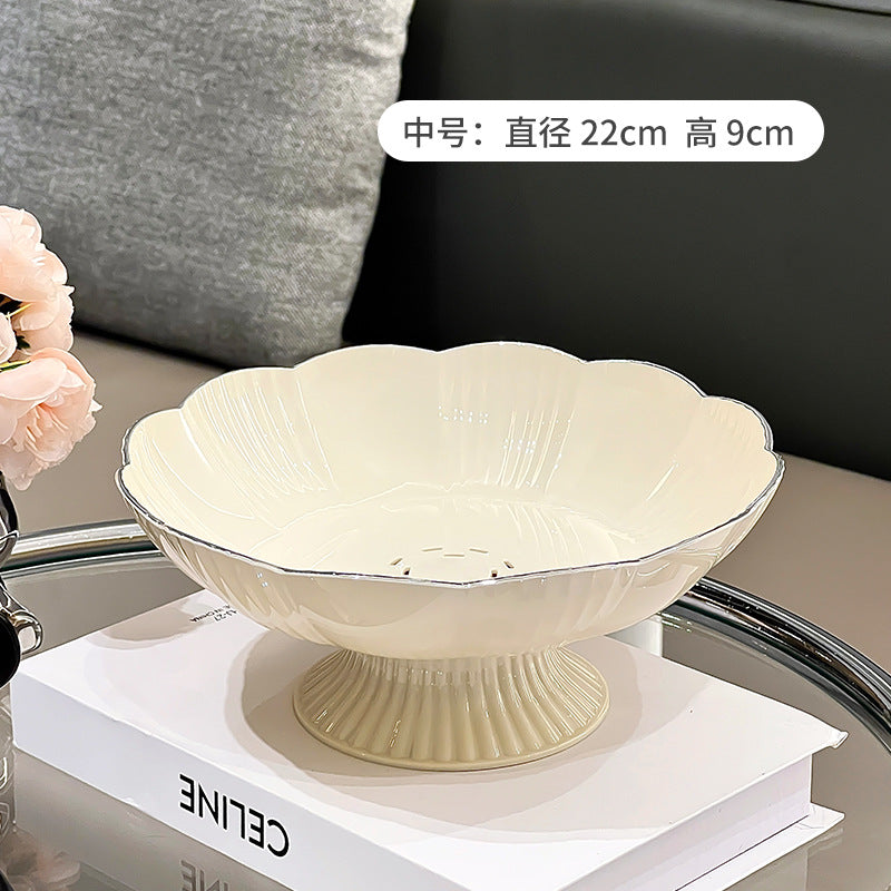 Fruit Plate High-foot Draining Light Luxury High-end Living Room Coffee Table Household Snack Candy Plate Dried Fruit High-value Pendant Plate