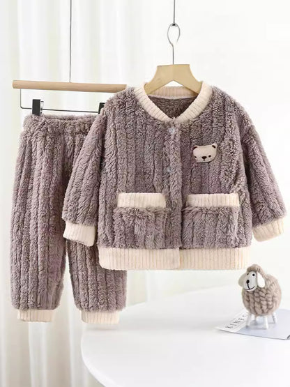 Boys and Girls Pajamas Cotton Velvet Home Clothes Autumn and Winter Children's Winter Pajamas Western Style Thickened Pajamas