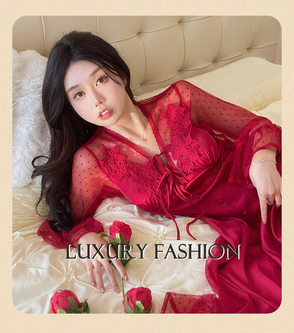 Sexy Pajamas Women's dress Ice Silk French Court with Chest Pad Pure Desire Fairy Nightdress 2025 New Summer