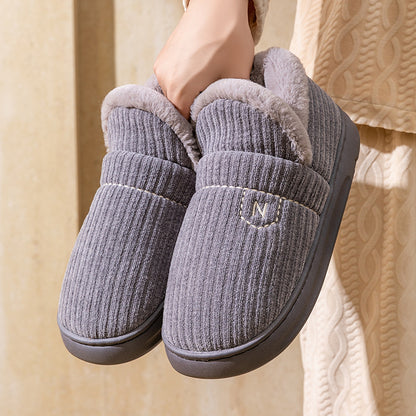 Letuo's New Winter Bag-Heeled Cotton Shoes for Women, Home Indoor and Outdoor Thick-Soled Non-Slip Soft-Soled Couple's Furry Shoes for Men