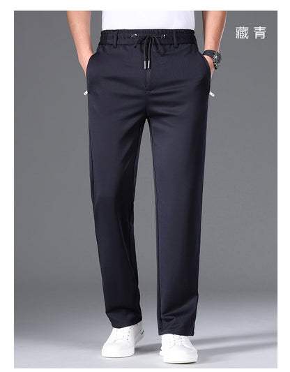 Autumn and Winter fleece-lined Casual Pants Straight Elastic Waist Stretch Pants Men's Thickened Business Men's Pants Elastic Waist Warm Pants