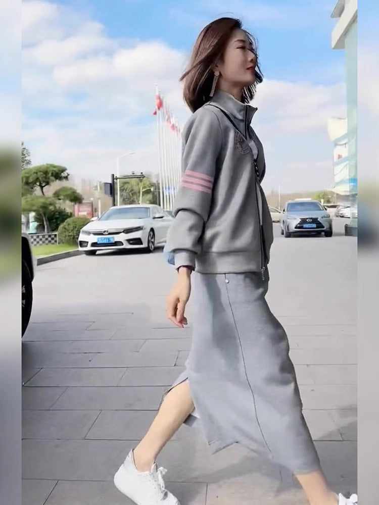 Spring Women's Shenzhen Nanyou New High-end Sense Fried Street Sweatshirt Dress Slim-fit Hip Skirt Two-piece Dress