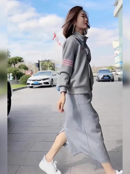 Spring Women's Shenzhen Nanyou New High-end Sense Fried Street Sweatshirt Dress Slim-fit Hip Skirt Two-piece Dress