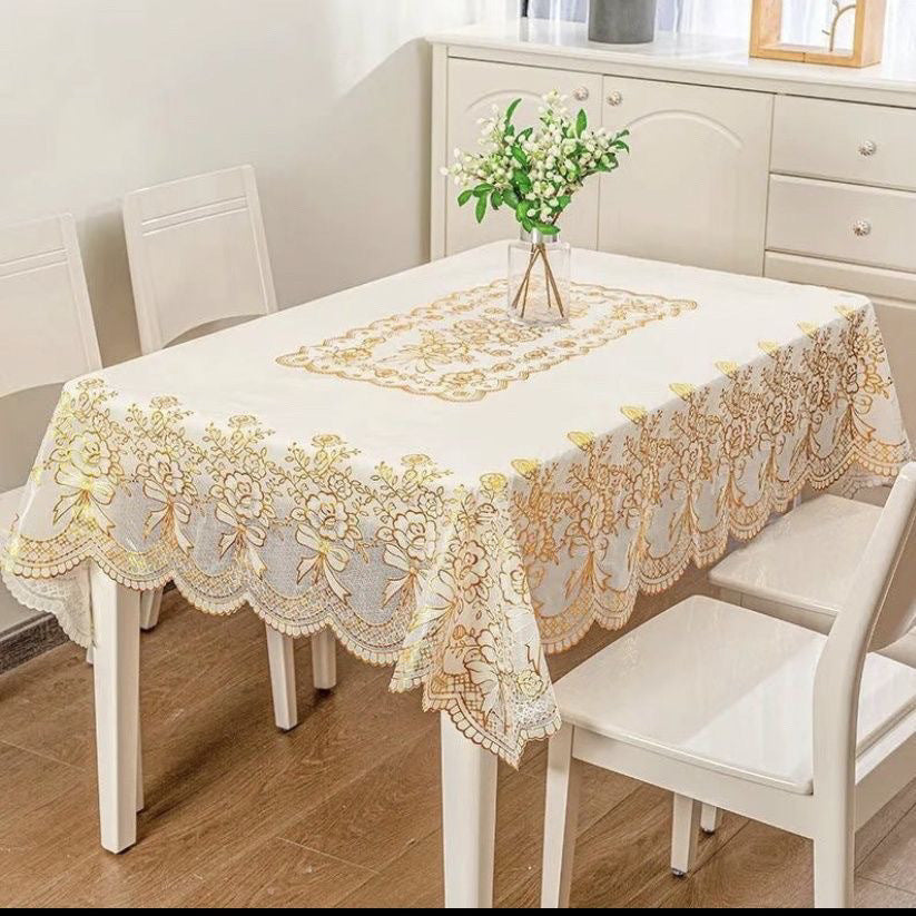 PVC Bronzing Tablecloth Rectangular Coffee Table Mat Oil-proof Waterproof No-wash Anti-scalding Heat Insulation Tablecloth European Style Table Mat