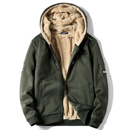 Autumn and Winter New Casual Cardigan Sweater Men's fleece-lined Hooded Men's Sweater Loose Sports Zipper Knitted Jacket