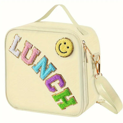 Amazon Explosions Smiley Letters Portable Lunch Bag Outdoor Portable Aluminum Film Fresh-keeping Bag Insulation Bag Cross-border Exclusive