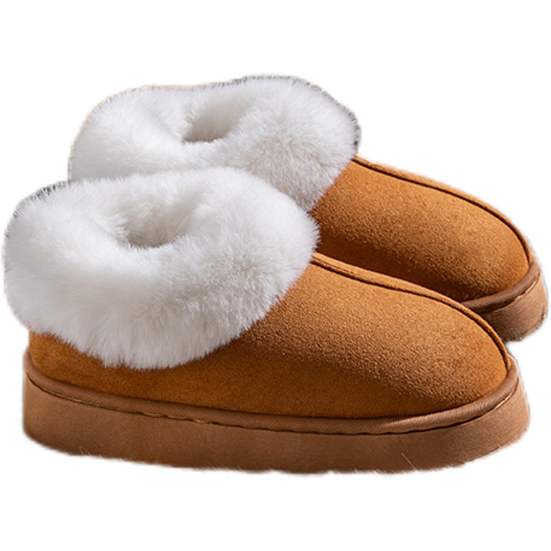 Cotton Slippers for Women in Autumn and Winter, Warm Outer Wear, Thick-Soled Velvet, Non-Slip Bags, Comfortable Home Indoor High-Heeled Cotton Shoes