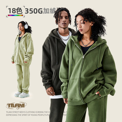 Tilani Men's Sweatshirt Cross-Border Casual Sports Suit Fashionable Pure Color Sweatshirt for Men and Women Simple Zipper Hoodie