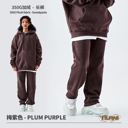 Tilani Men's Clothing European and American Trendy Brand High Quality 350g Fleece-Lined Thick Men's and Women's Hooded Sweatshirt and Sweatpants Pure Color Suit