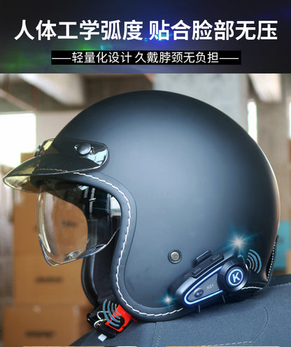 Cool Qibao Motorcycle Helmet Intercom Bluetooth Half Helmet for Men and Women Electric Retro Half Helmet for All Seasons 3C Certified