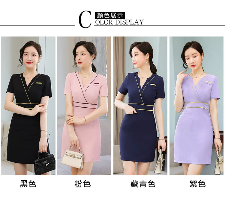 Business Wear dress 2023 Summer Women's Short-sleeved Temperament High-end Hotel Front Desk Beauty Salon Jewelry Shop Work Clothes