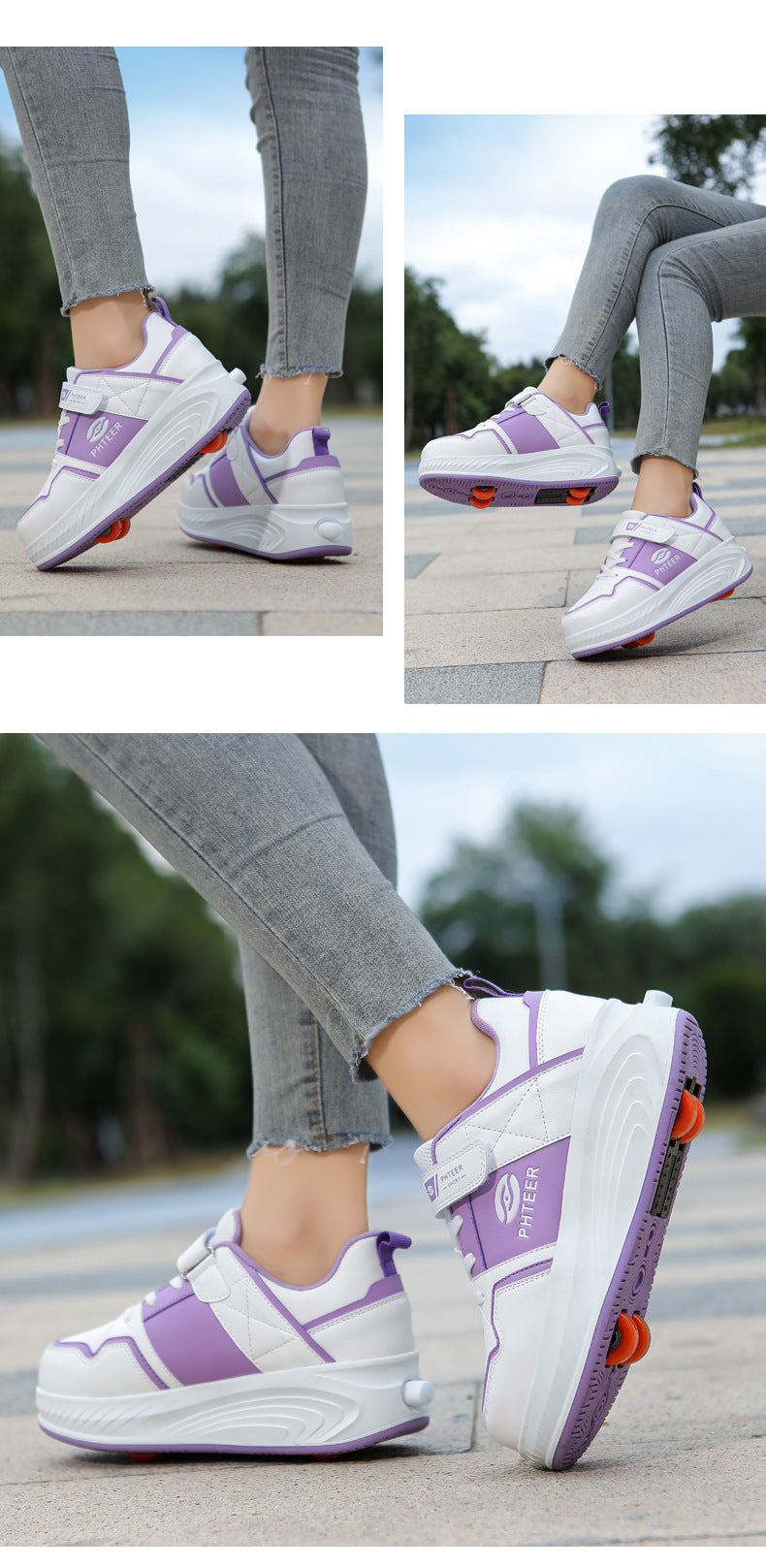 Girls' Roller Shoes Autumn and Winter New Model Children's Four-Wheel Automatic Sliding Skates for Older Kids Sports Roller Shoes
