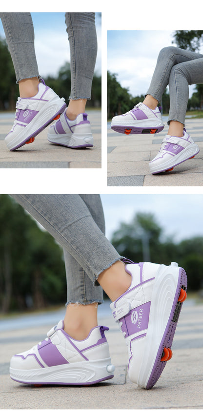 Girls' Roller Shoes Autumn and Winter New Model Children's Four-Wheel Automatic Sliding Skates for Older Kids Sports Roller Shoes