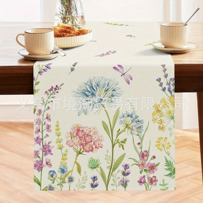Linen Table Runner Pastoral Flower Lemon Summer Home Dining Table Outdoor Decoration Printed Tablecloth Table Runner