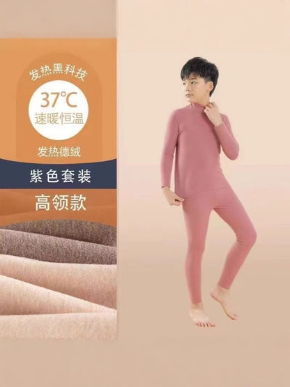 Mid-high collar children's velvet thermal suit for boys ground plush cold-proof one-piece velvet large children's thick thermal underwear