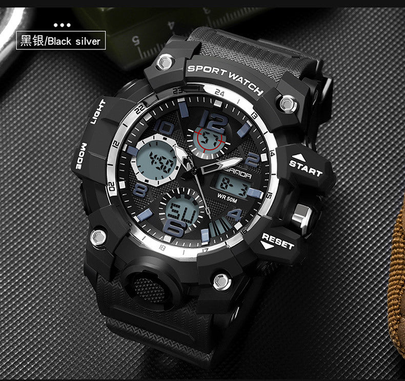 Sanda Hot-Selling Watch Korean Version Student Party Multi-Functional Waterproof Alarm Clock Electronic Watch Cool Dual Display Luminous Sports Watch by PDG ibma