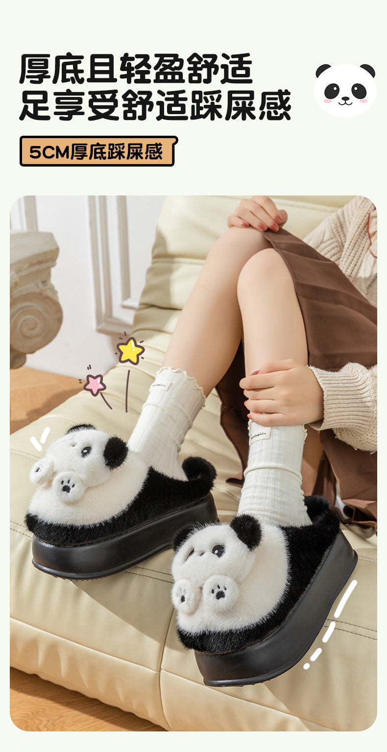 Thick-Soled High-Heeled Cotton Slippers for Women's Home, Cute Bear Girl's Heart Heightening Slippers, Winter Warm and Non-Slip Outer Wear