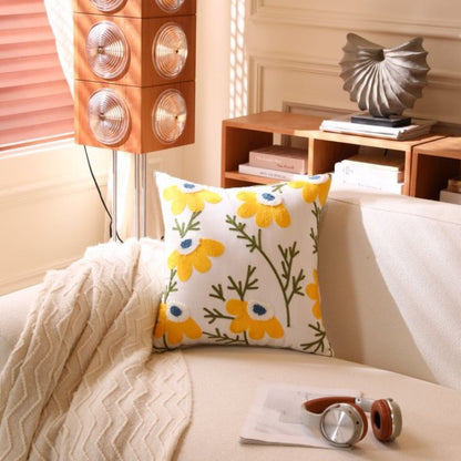 Nordic Towel Embroidered Embroidered Embroidered Pillow Living Room Cream Sofa Cushion Flower Model Room Bay Window Cushion Cover