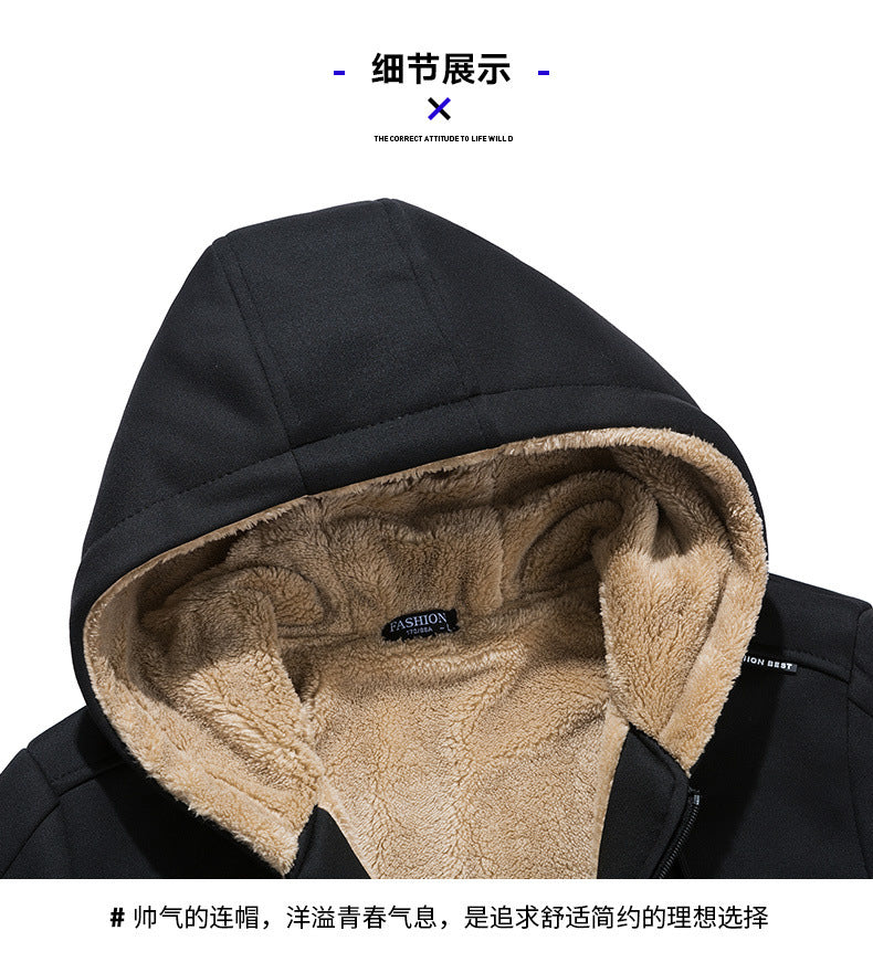 Autumn and Winter New Casual Cardigan Sweater Men's fleece-lined Hooded Men's Sweater Loose Sports Zipper Knitted Jacket
