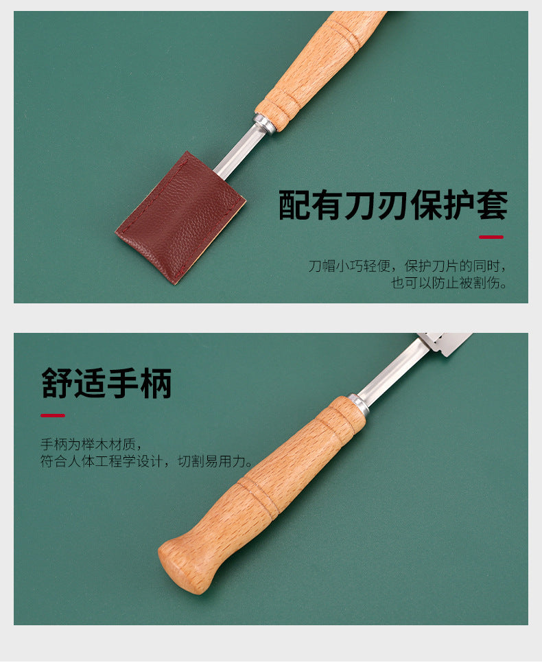 Wooden Handle Curved Bread Cutter Creative Stainless Steel Bread Trimming Knife Dough Dividing Knife European Style Baguette Cutting Pattern