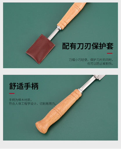 Wooden Handle Curved Bread Cutter Creative Stainless Steel Bread Trimming Knife Dough Dividing Knife European Style Baguette Cutting Pattern