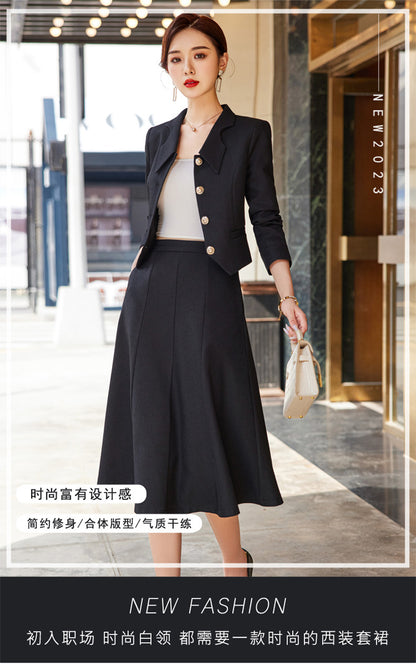 French style black dress Women's Spring and Autumn New retro high-grade elegant socialite high-end suit two-piece suit