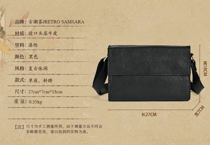 Ancient Trendy Guest Genuine Leather Men's Bag Single Shoulder Crossbody Bag Handmade Cowhide Backpack Simple Small Bag Crazy Horse Leather Men's Bag