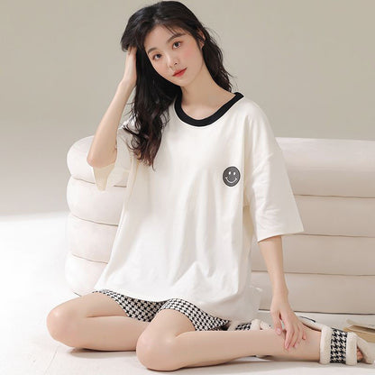 New Style Pajamas Women's Summer Short-sleeved Pullover Thin Cartoon Cartoon Bear Girl Home Clothes suit Women's Outwear