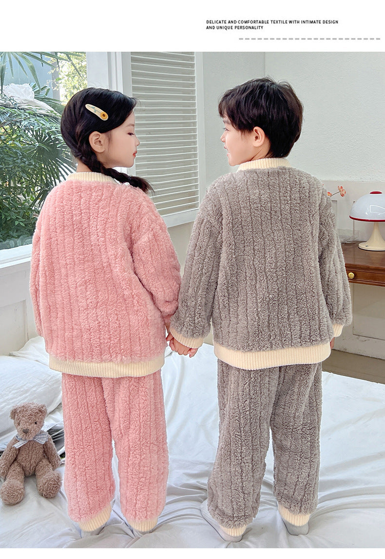 Boys and Girls Pajamas Cotton Velvet Home Clothes Autumn and Winter Children's Winter Pajamas Western Style Thickened Pajamas