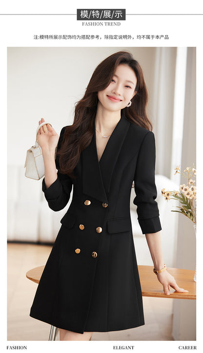 French Hepburn Style Small Black Dress High Sense High Cold Royal Sister Fried Street Small Fragrance Style Pleated Professional Suit dress Summer