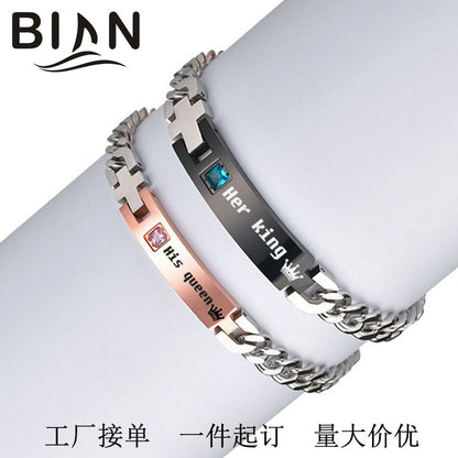 Factory spot stainless steel couple bracelet personality diy lettering name curved card diamond bracelet Valentine's Day gift