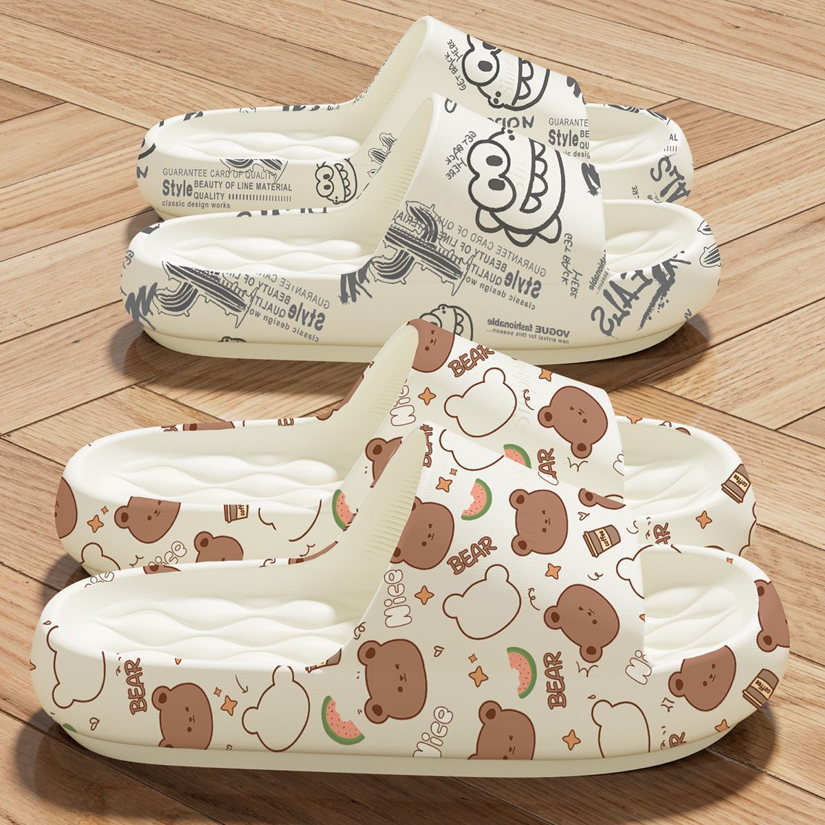 Happy Bear Slippers Women's 2025 New Home Use Indoor Anti-Slip Anti-Odor Beach Wear Thick Sole Couple Bathroom