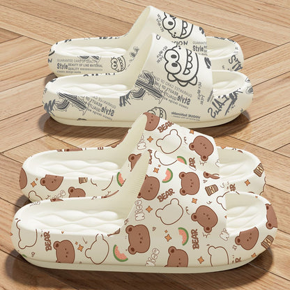 Happy Bear Slippers Women's 2025 New Home Use Indoor Anti-Slip Anti-Odor Beach Wear Thick Sole Couple Bathroom