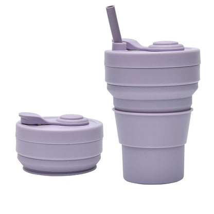 Cross-border folding cup outdoor travel convenient straw folding cup Silicone Collapsible Cup