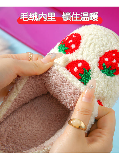 Autumn and Winter Home Cotton Slippers for Women, Cute Printed Plush Soft-Soled Slippers, Indoor Warm, Non-Slip and Comfortable