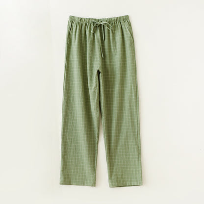 Couple Style Washed Home Pants for Men and Women, Pure Cotton Plaid Pajama Pants, Living Pants, Spring and Autumn Style, Japanese Warehouse Available for Wholesale