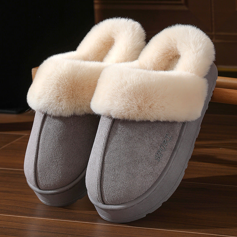 Couple's Cotton Slippers for Women, Thick-Soled, Warm, Non-Slip Home Slippers for Men, Autumn and Winter Indoor Non-Slip Soft-Soled Maternity Shoes