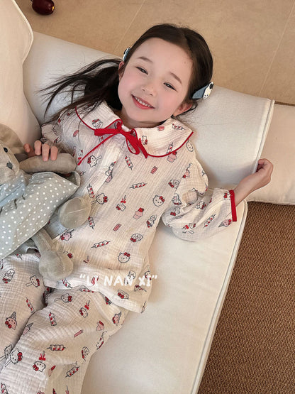 Princess Style Children's Lapel A-Class Cartoon Loungewear Set 2026 Spring New Baby Sweet and Cute Pajamas and Sleep Pants