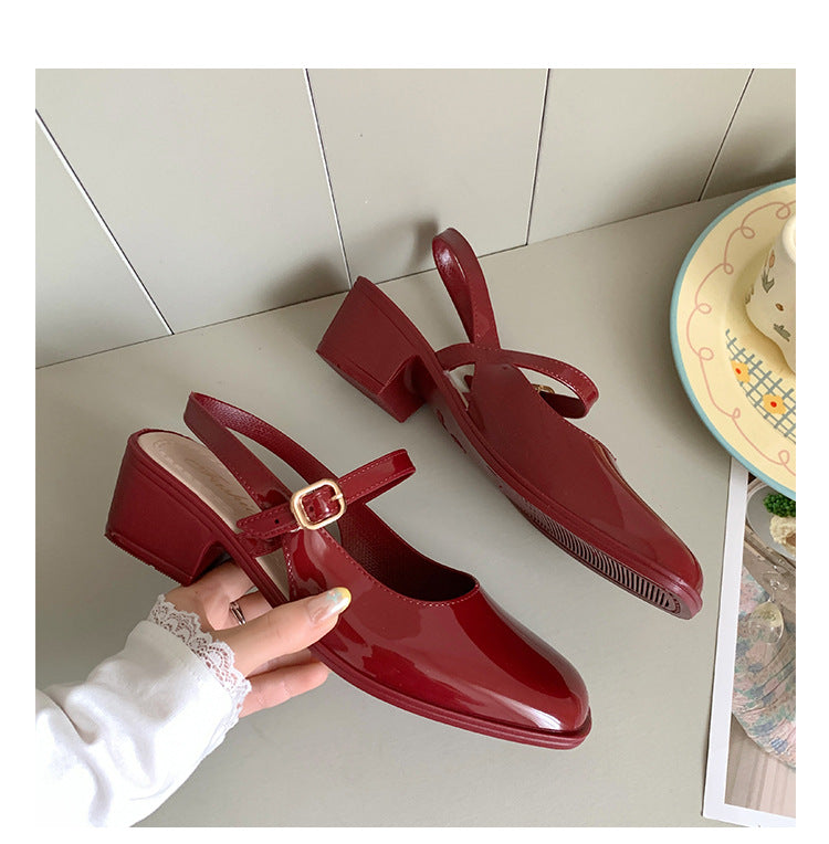 Southeast Asia New Style Baotou Wedge Buckle Fashion All-match Mary Jane Thick Heel Shallow Mouth Shoes for Women Summer