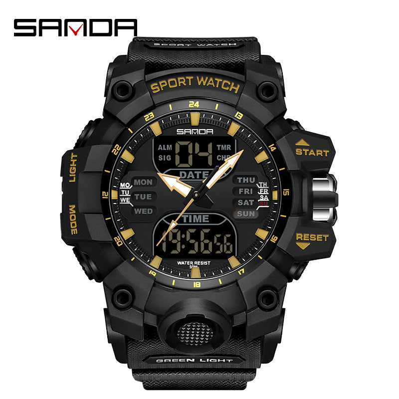 Sanda Hot-Selling Watch Korean Version Student Party Multi-Functional Waterproof Alarm Clock Electronic Watch Cool Dual Display Luminous Sports Watch by PDG ibma