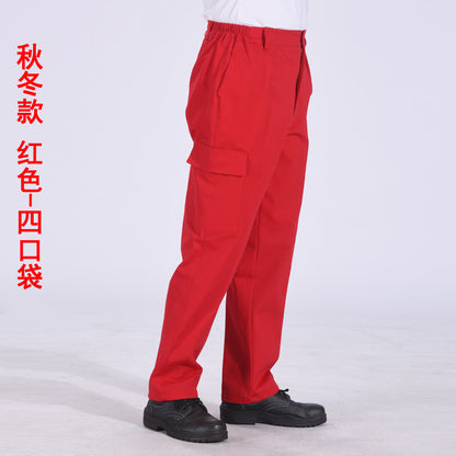 Autumn and Winter Pure Cotton Work Pants for Men, Wear-Resistant Welding Workwear, Blue Construction Site Workshop Handling Work Clothes Pants