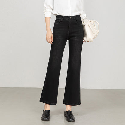 Miaoyu Nine-Point Flared Pants for Women, High-Waisted, Slimming, Nine-Point Jeans, Spring 2026, Four-Way Stretch Bell-Bottom Pants