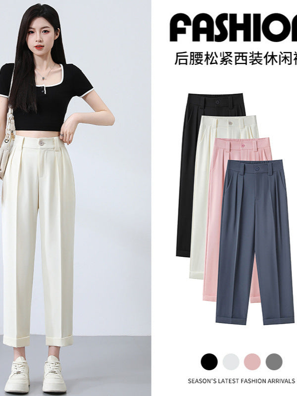 New Style Ice Silk Suit Pants for Petite Women, Cropped Straight-Leg Pants, Summer Thin Cigarette Pants, Free Shipping