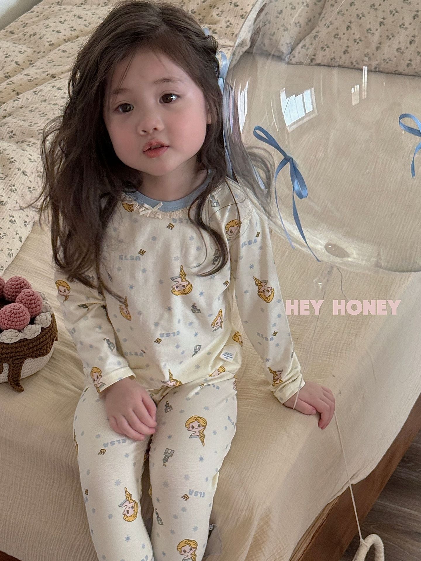 Spot Large and Small Roll Heyhoney24 Lycra Cotton Boys and Girls Autumn Clothes Intimates Printed Home Clothes Pajamas Two-Piece Set