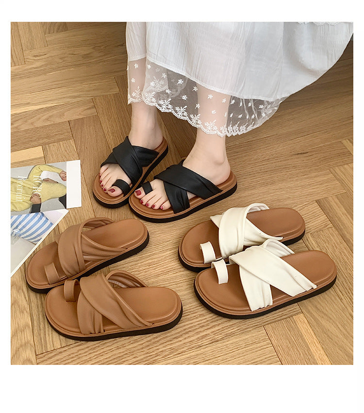 Thick-bottom Slippers Women's 2025 Summer New Beach Outer Wear Cross-belt Cross-border Foreign Trade Flat Beach Sandals